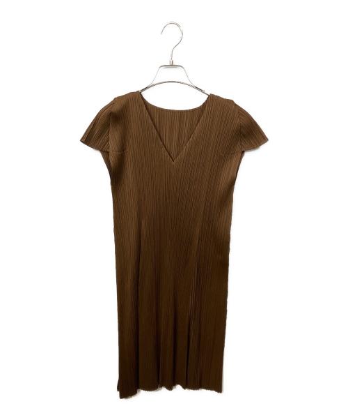 PLEATS PLEASE（プリーツプリーズ）PLEATS PLEASE (プリーツプリーズ) ノースリーブ・キャミソールワンピース ブラウン サイズ:Freeの古着・服飾アイテム