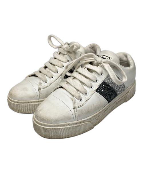 MIU MIU（ミュウミュウ）MIU MIU (ミュウミュウ) グリッターライン スニーカー ホワイト×グレー サイズ:36の古着・服飾アイテム