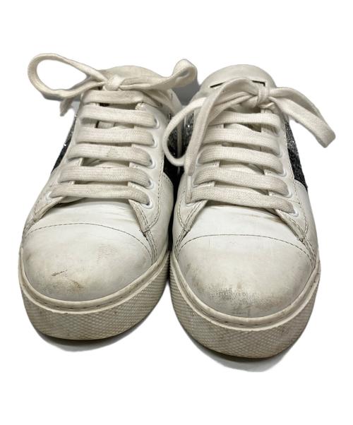 MIU MIU（ミュウミュウ）MIU MIU (ミュウミュウ) グリッターライン スニーカー ホワイト×グレー サイズ:36の古着・服飾アイテム