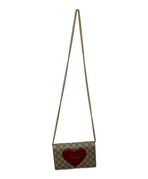 GUCCI（グッチ）GUCCI (グッチ) チェーンショルダーバッグ ベージュ×レッドの古着・服飾アイテム