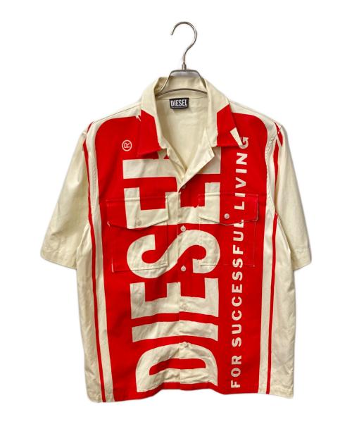DIESEL（ディーゼル）DIESEL (ディーゼル) 半袖シャツ ベージュ×レッド サイズ:Ｍの古着・服飾アイテム