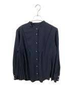 SHIPSシップス）の古着「ストレッチ ジョーゼット プリーツ ブラウス」｜ネイビー