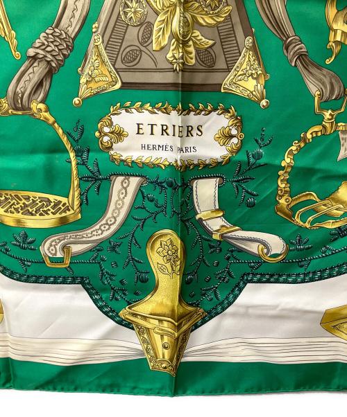 HERMES（エルメス）HERMES (エルメス) シルクスカーフ ETRIERS ETRIERS グリーン×ホワイトの古着・服飾アイテム