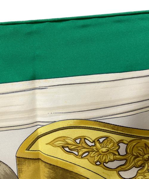 HERMES（エルメス）HERMES (エルメス) シルクスカーフ ETRIERS ETRIERS グリーン×ホワイトの古着・服飾アイテム