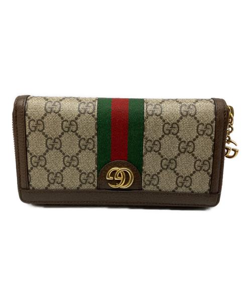 GUCCI（グッチ）GUCCI (グッチ) ジップアラウンドウォレット オフィディア ブラウン×ベージュの古着・服飾アイテム