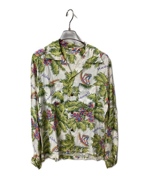 Sun Surf（サンサーフ）Sun Surf (サンサーフ) 長袖シャツ ホワイト×グリーン サイズ:Sの古着・服飾アイテム