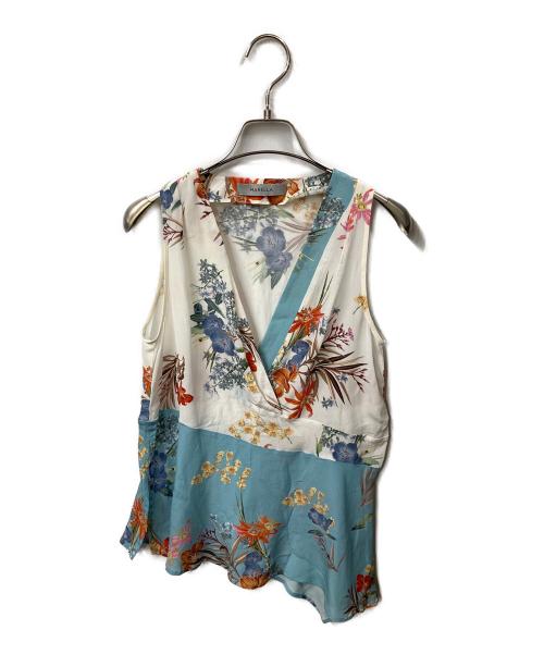 MARELLA（マレーラ）MARELLA (マレーラ) ノースリーブブラウス ホワイト×ネイビー サイズ:38の古着・服飾アイテム