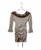darichダーリッチ）の古着「オフショルステッチニットミニワンピース」｜ベージュ