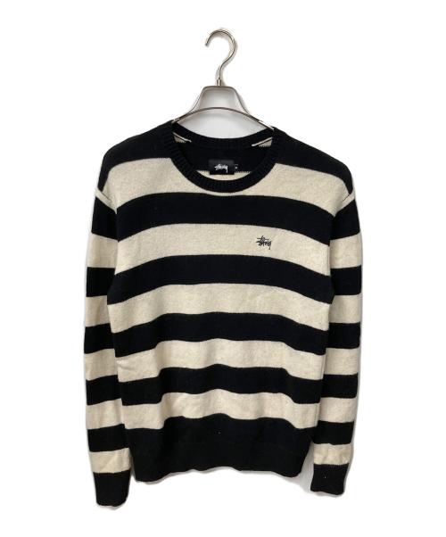 stussy（ステューシー）stussy (ステューシー) 厚手ニット ブラック×ホワイト ホワイト×ブラック サイズ:Mの古着・服飾アイテム