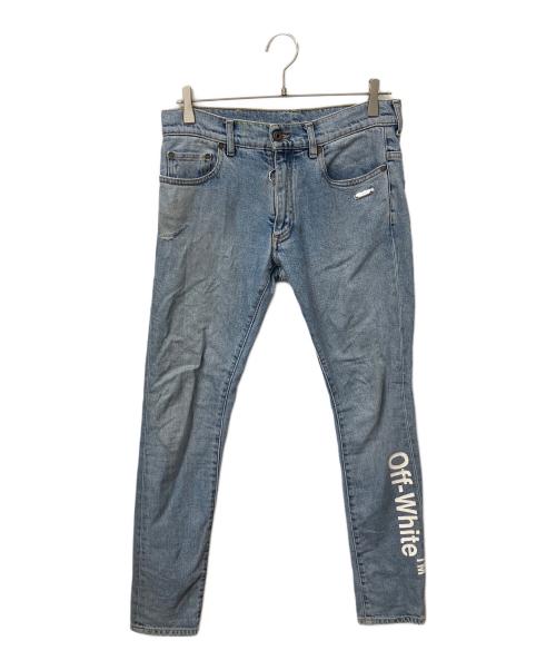 OFFWHITE（オフホワイト）OFFWHITE (オフホワイト) ロゴプリントスキニーデニムパンツ インディゴ サイズ:W30の古着・服飾アイテム