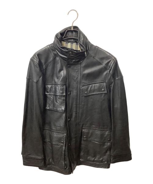 BURBERRY LONDON（バーバリーロンドン）BURBERRY LONDON (バーバリーロンドン) ラムレザーミリタリージャケット ブラック サイズ:LLの古着・服飾アイテム