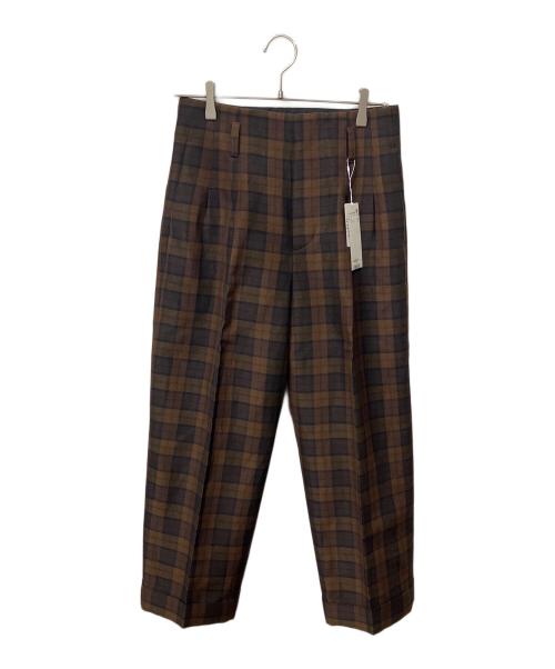 MARGARET HOWELL（マーガレットハウエル）MARGARET HOWELL (マーガレットハウエル) CHECK WOOL LINEN BLEND ブラウン サイズ:2 未使用品の古着・服飾アイテム