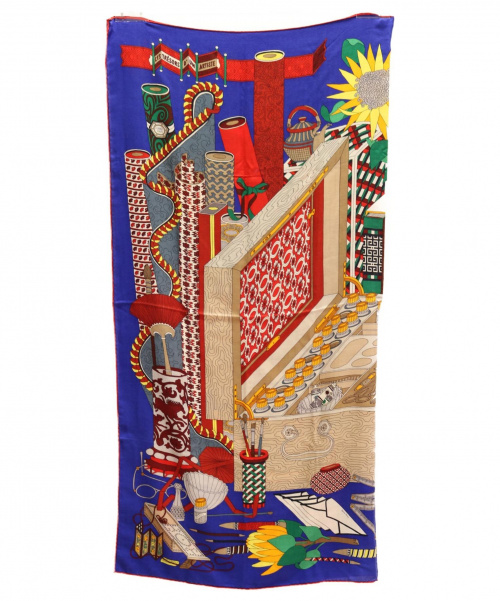 HERMES（エルメス）HERMES (エルメス) カシミヤ混大判ストール マルチカラー 140×140 Les tresors d'un Artiste ある画家の宝物の古着・服飾アイテム