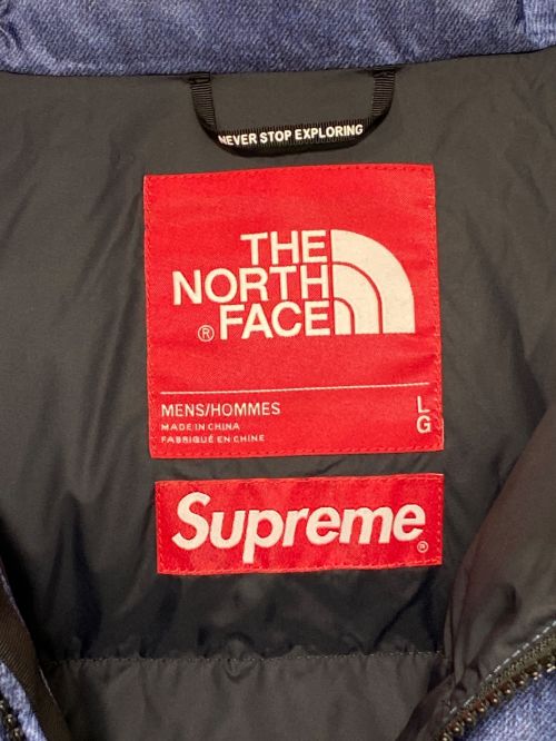 THE NORTH FACE（ザ ノース フェイス）THE NORTH FACE (ザ ノース フェイス) SUPREME (シュプリーム) Bleached Denim Print Nuptse ネイビー サイズ:Lの古着・服飾アイテム