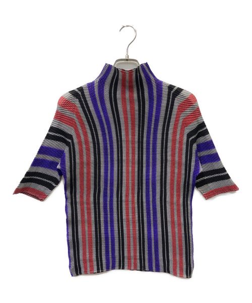 ISSEY MIYAKE PLEATS（イッセイミヤケ プリーツ）ISSEY MIYAKE PLEATS (イッセイミヤケ プリーツ) マルチストライププリーツブラウス グレー サイズ:3の古着・服飾アイテム