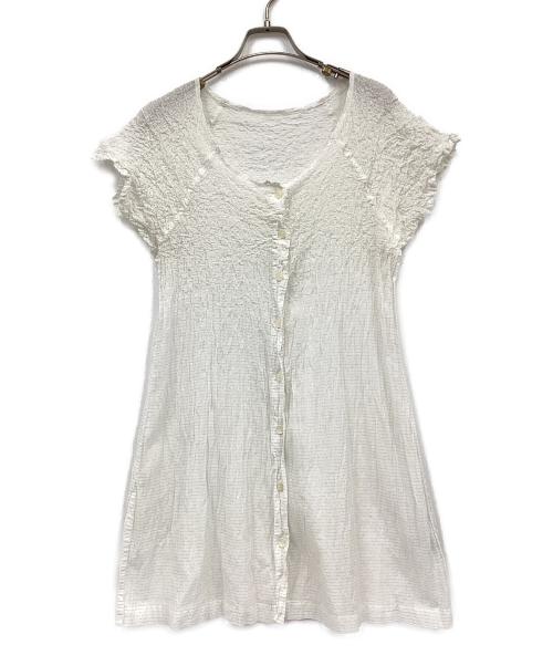ISSEY MIYAKE me（イッセイ ミヤケ ミー）ISSEY MIYAKE me (イッセイ ミヤケ ミー) カリフラワー切替ラメストライプシャツチュニック ホワイト サイズ:表記なしの古着・服飾アイテム