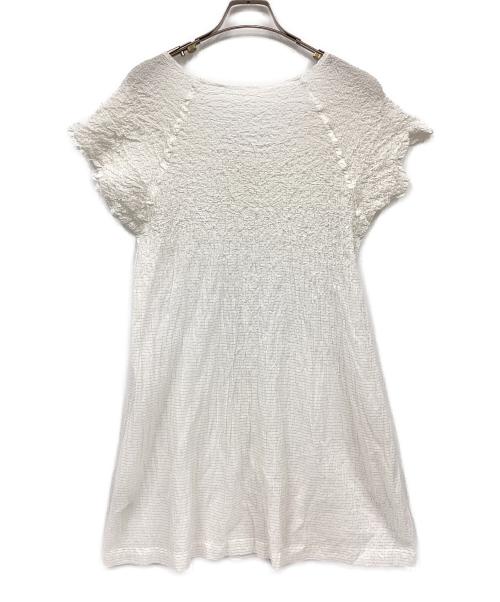 ISSEY MIYAKE me（イッセイ ミヤケ ミー）ISSEY MIYAKE me (イッセイ ミヤケ ミー) カリフラワー切替ラメストライプシャツチュニック ホワイト サイズ:表記なしの古着・服飾アイテム