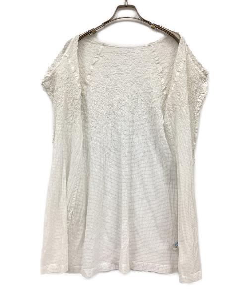 ISSEY MIYAKE me（イッセイ ミヤケ ミー）ISSEY MIYAKE me (イッセイ ミヤケ ミー) カリフラワー切替ラメストライプシャツチュニック ホワイト サイズ:表記なしの古着・服飾アイテム