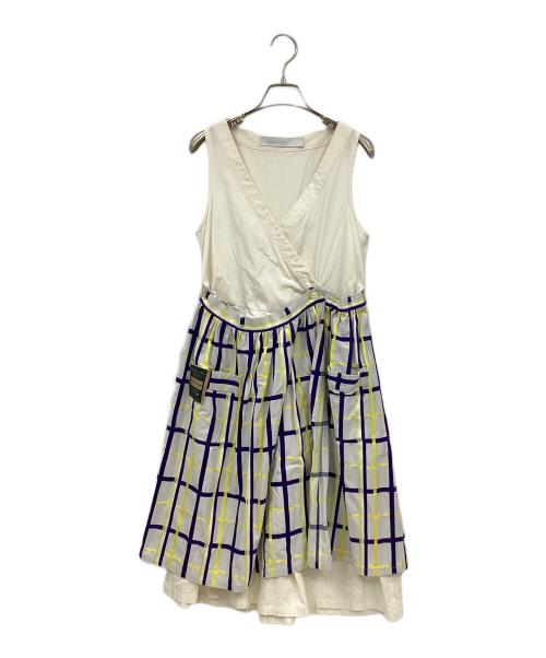 ASEEDONCLOUD（アシードンクラウド）ASEEDONCLOUD (アシードンクラウド) ラップスカートノースリーブワンピース アイボリー×グレー サイズ:FREEの古着・服飾アイテム