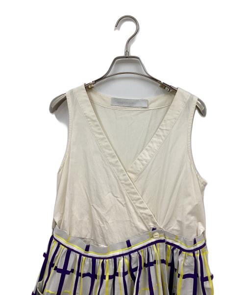 ASEEDONCLOUD（アシードンクラウド）ASEEDONCLOUD (アシードンクラウド) ラップスカートノースリーブワンピース アイボリー×グレー サイズ:FREEの古着・服飾アイテム