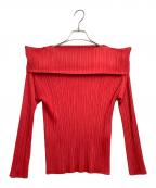 PLEATS PLEASEプリーツプリーズ）の古着「ハイネックプリーツカットソー」｜レッド