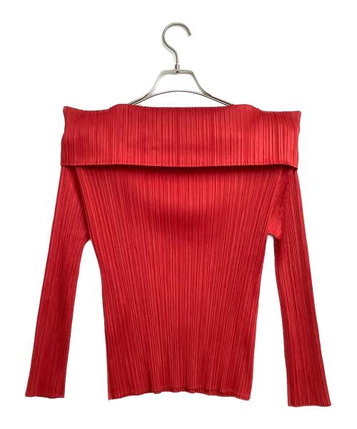 PLEATS PLEASE（プリーツプリーズ）PLEATS PLEASE (プリーツプリーズ) ハイネックプリーツカットソー レッド サイズ:3の古着・服飾アイテム