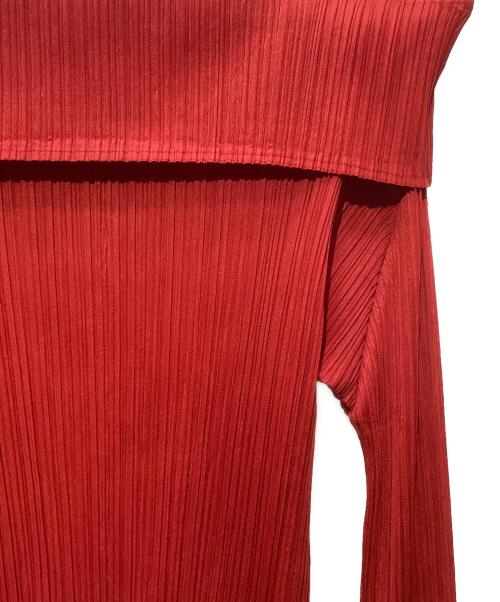 PLEATS PLEASE（プリーツプリーズ）PLEATS PLEASE (プリーツプリーズ) ハイネックプリーツカットソー レッド サイズ:3の古着・服飾アイテム