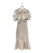 MERCURY DUOマーキュリーデュオ）の古着「レイヤード風半袖ニットワンピース」｜ホワイト×ベージュ