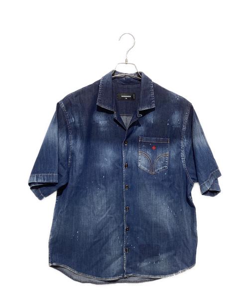 DSQUARED2（ディースクエアード）DSQUARED2 (ディースクエアード) ダメージ加工半袖デニムシャツ インディゴ サイズ:42の古着・服飾アイテム
