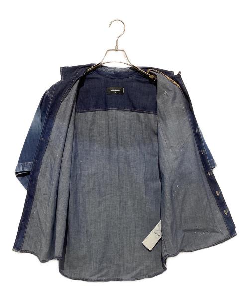 DSQUARED2（ディースクエアード）DSQUARED2 (ディースクエアード) ダメージ加工半袖デニムシャツ インディゴ サイズ:42の古着・服飾アイテム
