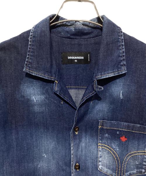 DSQUARED2（ディースクエアード）DSQUARED2 (ディースクエアード) ダメージ加工半袖デニムシャツ インディゴ サイズ:42の古着・服飾アイテム