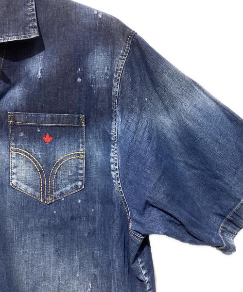 DSQUARED2（ディースクエアード）DSQUARED2 (ディースクエアード) ダメージ加工半袖デニムシャツ インディゴ サイズ:42の古着・服飾アイテム