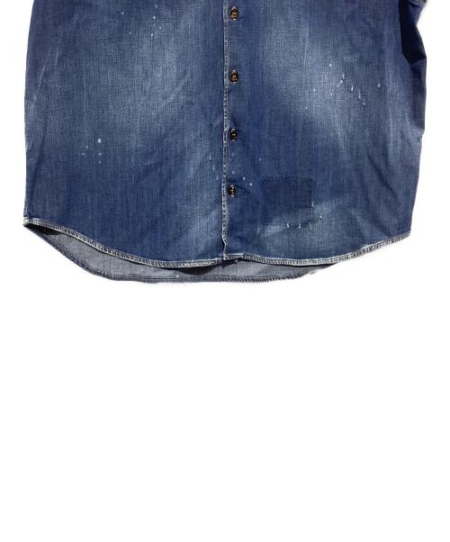 DSQUARED2（ディースクエアード）DSQUARED2 (ディースクエアード) ダメージ加工半袖デニムシャツ インディゴ サイズ:42の古着・服飾アイテム