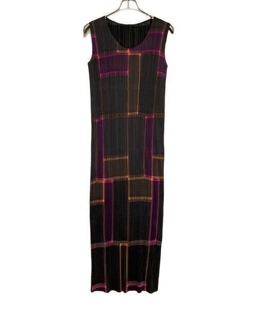 PLEATS PLEASE（プリーツプリーズ）PLEATS PLEASE (プリーツプリーズ) ノースリーブワンピース ブラック×パープル サイズ:FREEの古着・服飾アイテム
