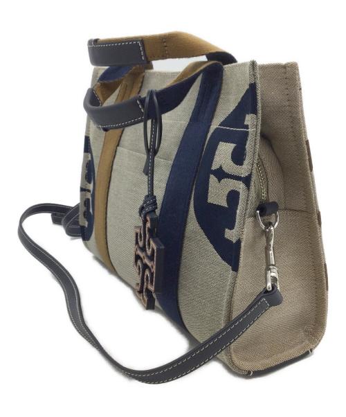 TORY BURCH（トリーバーチ）TORY BURCH (トリーバーチ) キャンバス×レザー 2wayハンドバッグ ベージュ×ネイビーの古着・服飾アイテム