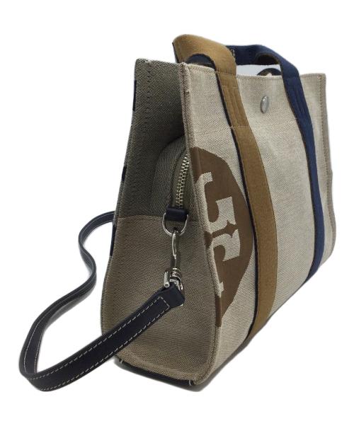 TORY BURCH（トリーバーチ）TORY BURCH (トリーバーチ) キャンバス×レザー 2wayハンドバッグ ベージュ×ネイビーの古着・服飾アイテム