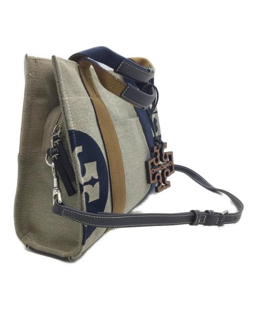 TORY BURCH（トリーバーチ）TORY BURCH (トリーバーチ) キャンバス×レザー 2wayハンドバッグ ベージュ×ネイビーの古着・服飾アイテム