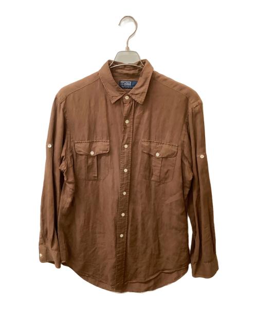 POLO RALPH LAUREN（ポロ・ラルフローレン）POLO RALPH LAUREN (ポロ・ラルフローレン) リネンシルク サファリシャツ ブラウン サイズ:Lの古着・服飾アイテム