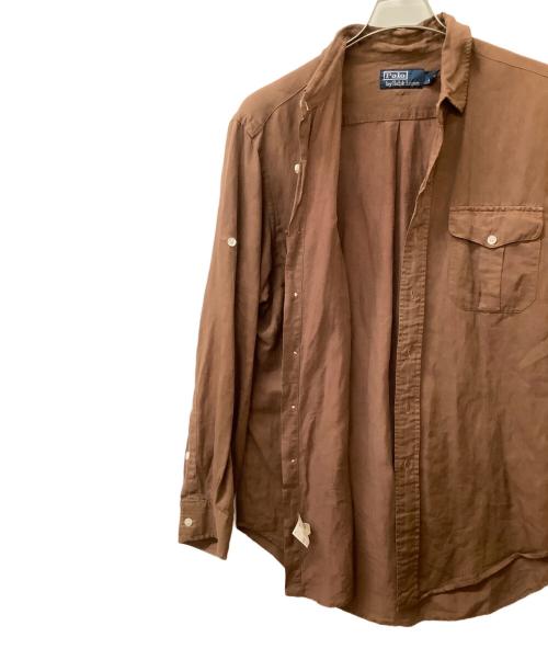 POLO RALPH LAUREN（ポロ・ラルフローレン）POLO RALPH LAUREN (ポロ・ラルフローレン) リネンシルク サファリシャツ ブラウン サイズ:Lの古着・服飾アイテム