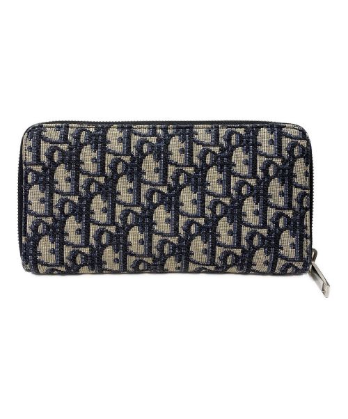 Christian Dior（クリスチャン ディオール）Christian Dior (クリスチャン ディオール) トロッター オブリーク ラウンドファスナー財布 ネイビー×ブラックの古着・服飾アイテム