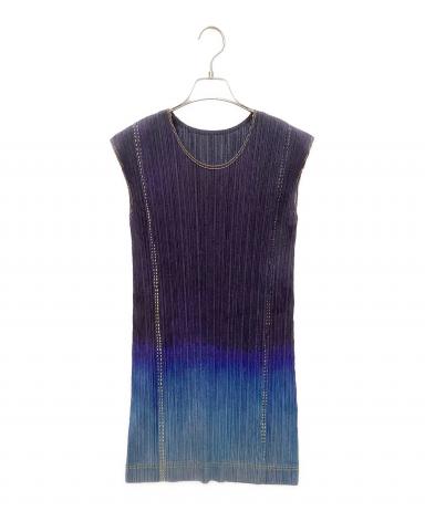 Pleats Pleaseイッセイミヤケ グラデーションプリーツ長袖ワンピース PLEATS PLEASE（プリーツ プリーズ） 美品 イッセイミヤケ