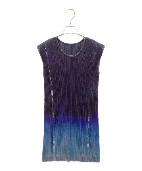 PLEATS PLEASE ISSEY MIYAKE（プリーツプリーズ イッセイミヤケ）PLEATS PLEASE ISSEY MIYAKE (プリーツプリーズ イッセイミヤケ) 転写グラデーションプリーツワンピース インディゴ×ブルー サイズ:3の古着・服飾アイテム