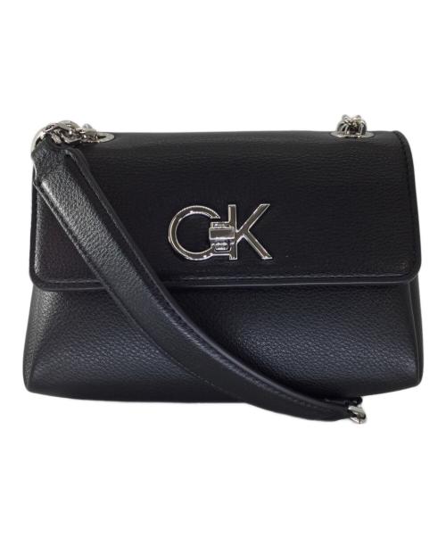 Calvin Klein（カルバンクライン）Calvin Klein (カルバンクライン) ロゴプレートショルダーバッグ ブラック×シルバー 未使用品の古着・服飾アイテム