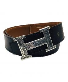 HERMES（エルメス）の古着「コンスタンス レザーベルト」｜ブラック×シルバー