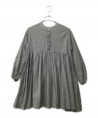 BEARDSLEYビアズリー）の古着「BEZ1031304A0012 先染めギャザーチュニックブラウス」｜ブルー×ホワイト