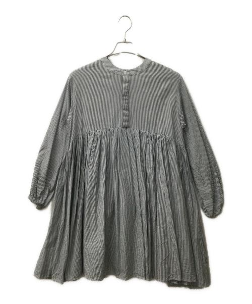 BEARDSLEY（ビアズリー）BEARDSLEY (ビアズリー) BEZ1031304A0012 先染めギャザーチュニックブラウス ブルー×ホワイト サイズ:Fの古着・服飾アイテム