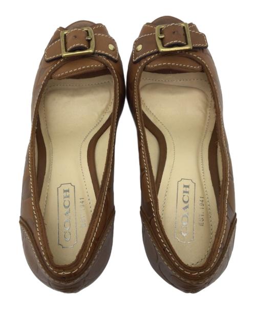 COACH（コーチ）COACH (コーチ) オープントゥ リボンヒールパンプス ブラウン サイズ:7Bの古着・服飾アイテム