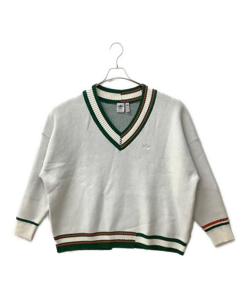 adidas（アディダス）adidas (アディダス) HS9521　セーター ホワイト×グリーン サイズ:2XLの古着・服飾アイテム