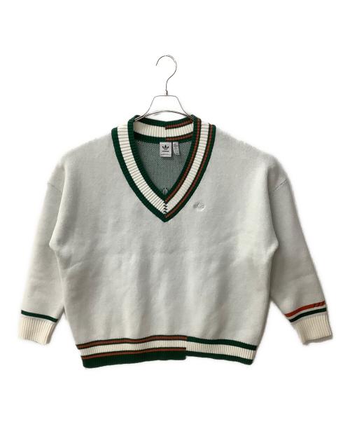 adidas（アディダス）adidas (アディダス) HS9521 セーター ホワイト×グリーン サイズ:Mの古着・服飾アイテム