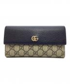 GUCCIグッチ）の古着「GUCCI(グッチ)長財布GG マーモント ダブルG バイカラー コンチネンタルウォレット」｜ブラック×ベージュ